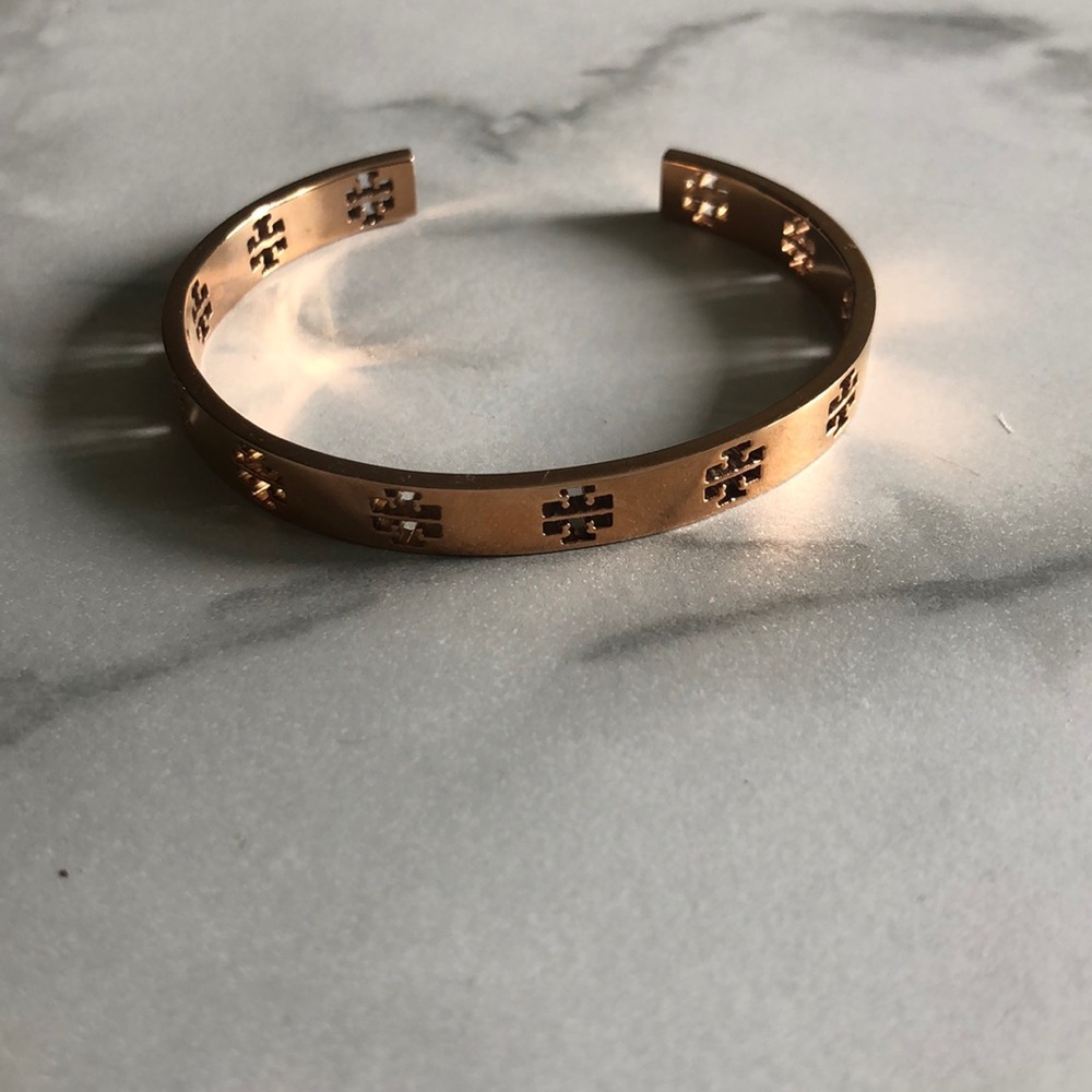Tory Burch rose gold plated logo cuff bracelet